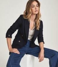 REISS LOGAN DOUBLE BREASTED TWILL BLAZER NAVY ~ womens classic dark blue blazers