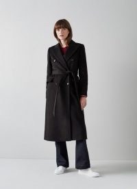 L.K. BENNETT LOUISE BLACK CASHMERE COAT ~ womens classic belted tie waist coats ~ women’s luxe outerwear