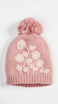 LoveShackFancy Underwood Hat Rose Blush / pink pom pom hats / floral knitted bobble hats