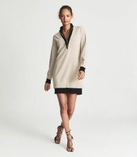 REISS MARCI ZIP NECK JUMPER DRESS NEUTRAL ~ chic knitwear ~ knitted colour block dresses