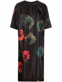 Marni floral-print shift dress / black floral dip hem round neck dresses women’s relaxed fit designer fashion