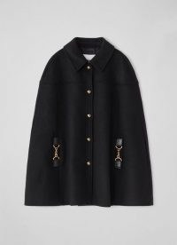 L.K. BENNETT MARSEILLE BLACK WOOL CAPE ~ womens chic snaffle detail capes ~ women’s stylish coats ~ women’s autumn outerwear