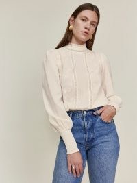 REFORMATION Martine Top in Cream / romantic floral embroidered high neck tops / long sleeve vintage style blouses