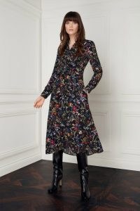 jane atelier MINERVA BLACK SECRET GARDEN SHIRT DRESS ~ floral long sleeve tie waist dresses
