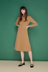 jane atelier MONTREAL JERSEY SHIRT DRESS ~ camel brown vintage style point collar dresses ~ goat womens fashion