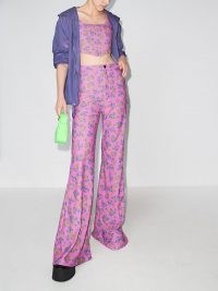 Natasha Zinko pink high waisted floral print trousers / womens retro long length flares / women’s vintage style floral fashion