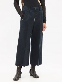 MM6 MAISON MARGIELA Zipped cotton-twill cropped wide-leg trousers ~ womens chic navy-blue crop hem trousers