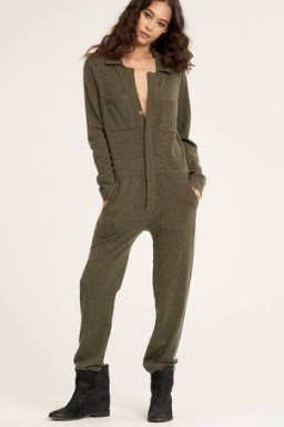 Naked Cashmere ASPEN JUMPSUIT in OLIVE ~ luxe green knitted jumpsuits ~ womens luxury knitwear ~ women’s utility all-in-one