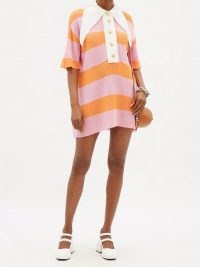 ELZINGA Exaggerated-collar striped jersey mini dress ~ womens retro dresses ~ vintage style fashion ~ oversized pointed collars ~ pink and orange stripes