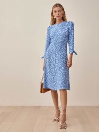 REFORMATION Port Dress in Marie / blue floral print tie sleeve dresses / feminine look fashion