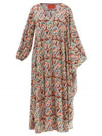 LA DOUBLEJ Opera cape-sleeve Matisse-print twill maxi dress / flowing floral print vintage style dresses