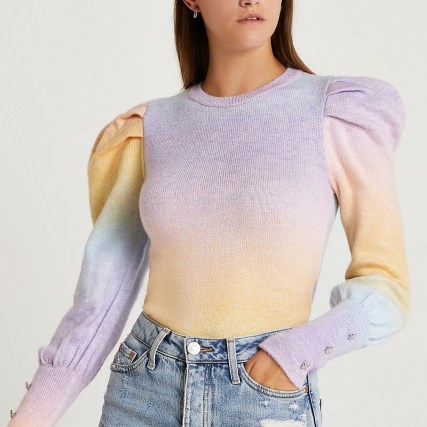 River Island Purple ombre knitted jumper | pastel puff sleeve jumpers