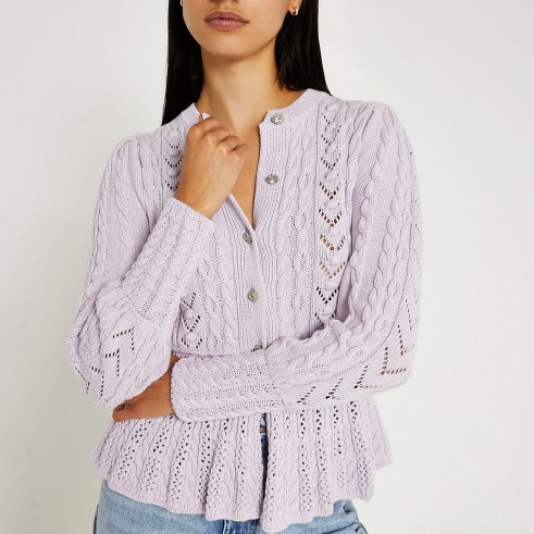 River Island Purple peplum hem knitted cardigan | womens feminine button up cardigans | women’s fashionable knitwear