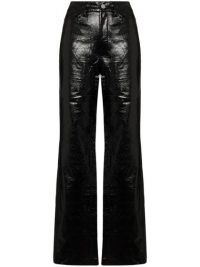 ROTATE Rosie black snakeskin-effect straight-leg trousers ~ womens high waist shiny snake print trousers