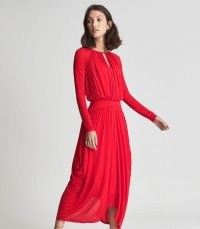 REISS SAVANNAH OCCASION MIDI DRESS RED ~ draped detail open back event dresses