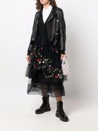 Simone Rocha black embroidered floral tulle skirt / semi sheer layered skirts