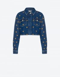 MOSCHINO TEDDY EMBROIDERY DENIM JACKET | blue cropped jackets | women casual designer outerwear