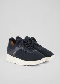 L.K. BENNETT TILLY NAVY NYLON LEATHER FLATS ~ womens dark blue wedged trainers ~ effortless casual style