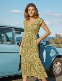 Boden Voop Cotton Tiered Dress Daffodil, Kaleidoscopic Floral / yellow flower print dresses