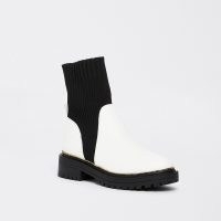 RIVER ISLAND White chunky sock boots ~ womens white boot with black contrast