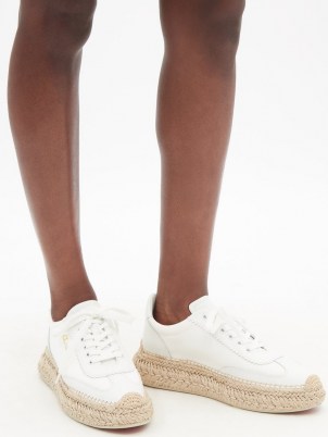 CHRISTIAN LOUBOUTIN Espasneak jute-sole white-leather trainers | womens luxe sneakers with espadrille soles