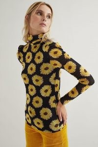 Fabienne Chapot Jane Puffed-Sleeve Top Black Motif / floral long sleeve high neck tops