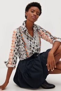 Maeve Colloquial Buttondown Shirt Grey Motif – womens mixed print shirts