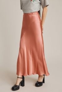 GHOST CARO SKIRT in Pink ~ fluid satin bias cut skirts