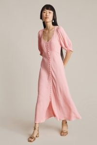 GHOST COCO DRESS in Pink ~ short volume sleeve button through dresses