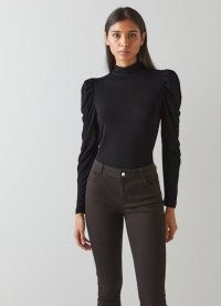 L.K. BENNETT CORA BLACK JERSEY PUFF SLEEVE TURTLE NECK TOP ~ essential chic style high neck tops ~ winter wardrobe essentials