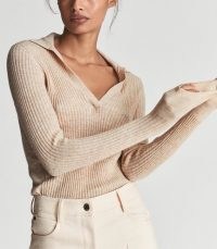 EMMERSON ALPACA BLEND RUGBY TOP OATMEAL | womens neutral knitted pullover tops | womens chic knitwear