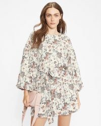 TED BAKER GILLIIE Floral high neck mini dress / feminine tie waist dresses