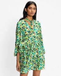 TED BAKER ILVA Full Skirted Mini Dress in Bright Green / feminine floral print dresses