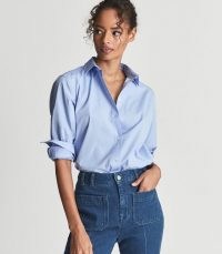 REISS JENNY COTTON POPLIN SHIRT BLUE ~ womens shirts ~ women’s wardrobe essentials