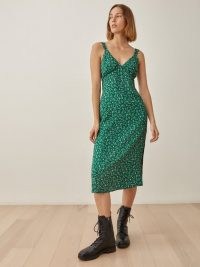 REFORMATION Lynda Dress in Rosemarie / green ditsy floral fashion / vintage style slip dresses