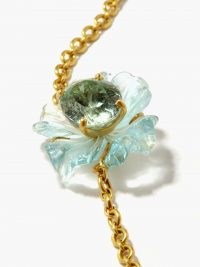 IRENE NEUWIRTH Aquarmarine, beryl & 18kt gold tropical flower necklace / luxe floral necklaces / womens fine jewellery