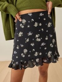 REFORMATION Odell Skirt in Daisy / floral ruffle hem mini skirts