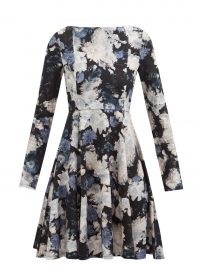 ERDEM Martine Giselle floral-print jersey dress / long sleeve boat neck fit and flare dresses