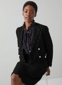 L.K. BENNETT VENICE BLACK COTTON MIX JACKET ~ classic tweed-inspired scalloped edge jackets ~ womens chic textured outerwear