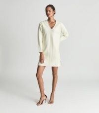 AVA HERRINGBONE KNIT COTTON MINI DRESS CREAM | chic knitted V-neck dresses | dress up or down fashion | sports luxe clothing