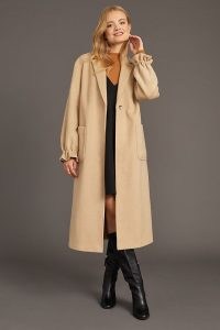 ANTHROPOLOGIE Gathered-Cuff Single-Breasted Coat in Neutral ~ ruffle cuff coats