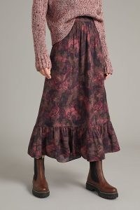 ANTHROPOLOGIE Paisley-Print Midi Skirt / feminine ruffle hem skirts
