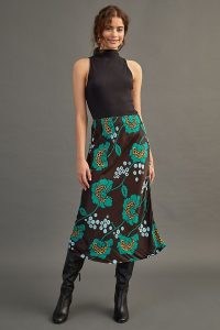 Maeve Satin Bias-Cut Midi Skirt / feminine floral print skirts