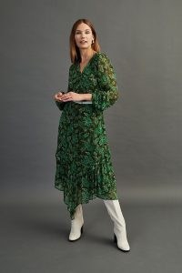 Moliin Annabel Midi Dress Green Motif / floral asymmetric hem dresses