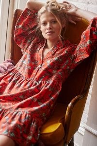 Kelly Louise Judd Whimsical Flannel Sleep Mini Dress Red / floral and insect print night dress / womens feminine nightwear