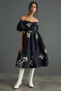 Hope For Flowers by Tracy Reese Off-The-Shoulder Midi Dress / floral fit and flare bardot dresses