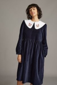 Meadows Pasque Midi Dress in Navy / dark blue velvet oversized collar dresses / floral collars