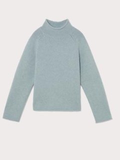 Jigsaw Boiled Wool Jumper | womens light blue high funnel neck jumpers | women’s slouchy turtle neck sweaters