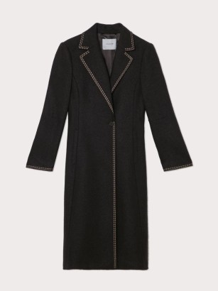 JIGSAW Boiled Wool Kick Back Coat in Black ~ womens embroidered edge winter coats