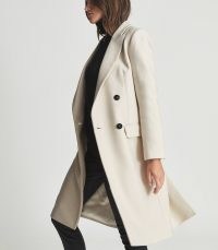 REISS BONNIE WOOL BLEND CROMBIE COAT NEUTRAL ~ womens tailored winter coats